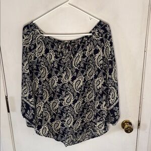 Cowgirl Legend navy cream paisley print peasant blouse Size Large